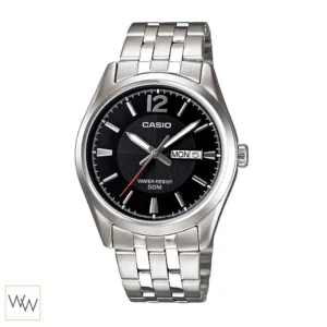นาฬิกา Casio ผู้ชาย MTP-1335D-1AVDF หน้าปัดดำ หลักบอกเวลาสีเงิน สายสแตนเลส