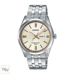 นาฬิกา Casio ผู้ชาย MTP-1335D-9AVDF หน้าปัดสีทอง หลักบอกเวลาสีโรสโกลด์ สายสแตนเลส