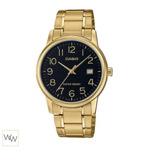 นาฬิกา Casio ผู้ชาย MTP-V002G-1BUDF ตัวเรือนสีทองหน้าปัดสีดำ