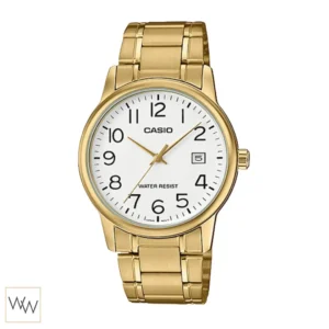 นาฬิกา Casio ผู้ชาย MTP-V002G-7B2UDF ตัวเรือนสีทองหน้าปัดสีขาว