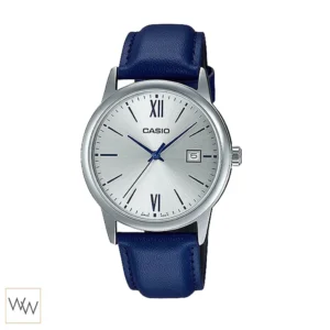 นาฬิกา Casio ผู้ชาย MTP-V002L-2B3UDF สายหนังสีน้ำเงินหน้าปัดสีเงิน