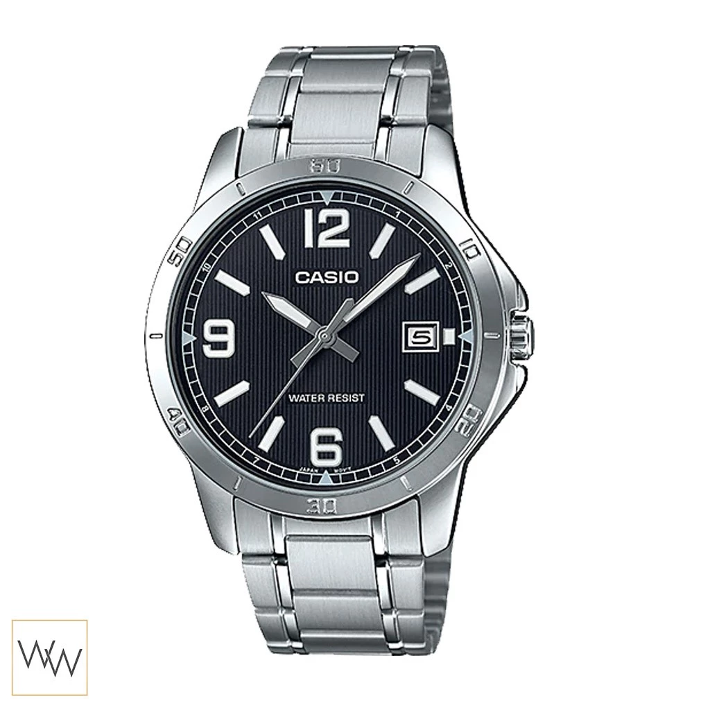 นาฬิกา Casio MTP-V004D-1B2UDF สายเงินหน้าปัดดำ
