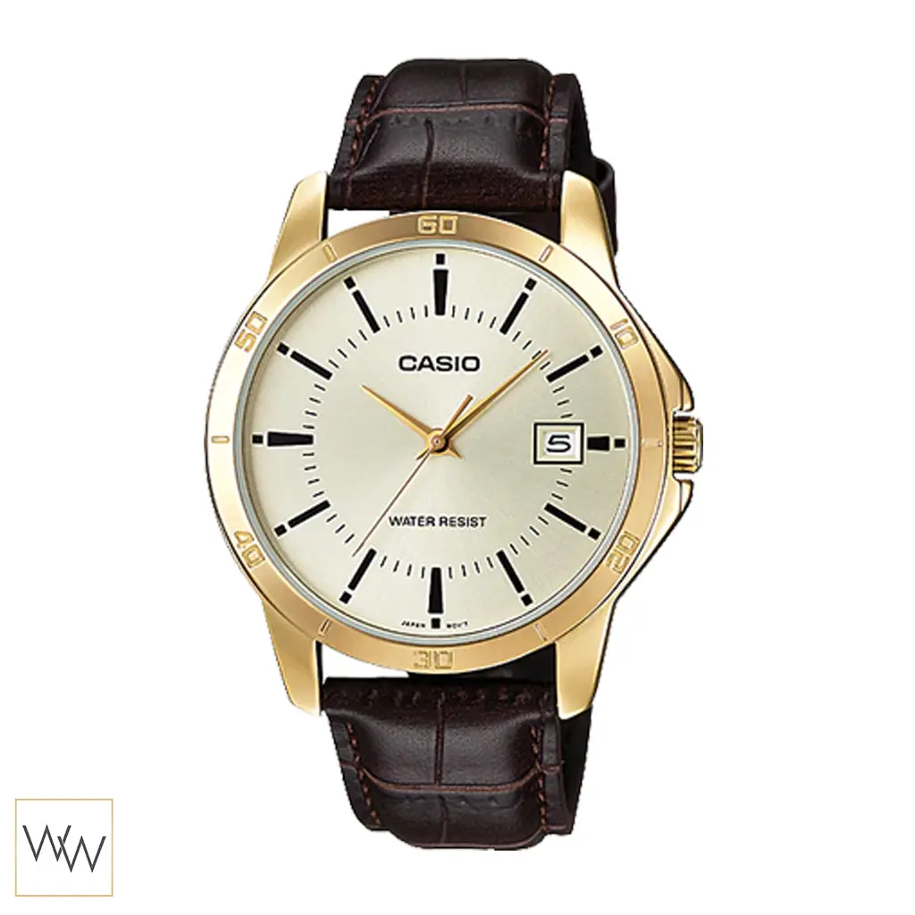 นาฬิกา Casio MTP-V004GL-9AUDF ตัวเรือนสีทองสายหนังสีน้ำตาล
