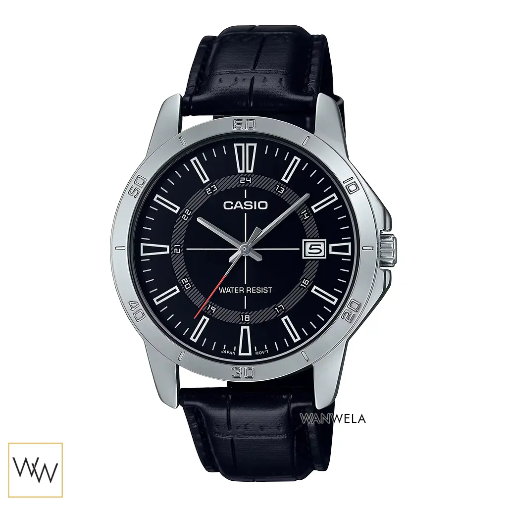 นาฬิกา Casio MTP-V004L-1CUDF ของแท้ สายหนังสีดำหน้าปัดสีดำ