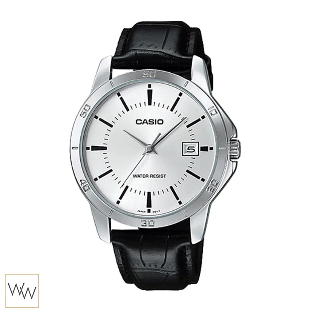 นาฬิกา Casio MTP-V004L-7AUDF ของแท้ สายหนังสีดำหน้าปัดสีเงิน