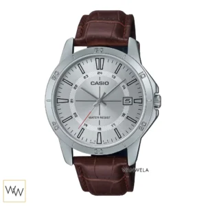 นาฬิกา Casio MTP-V004L-7CUDF สายหนังสีน้ำตาลหน้าปัดสีเงิน