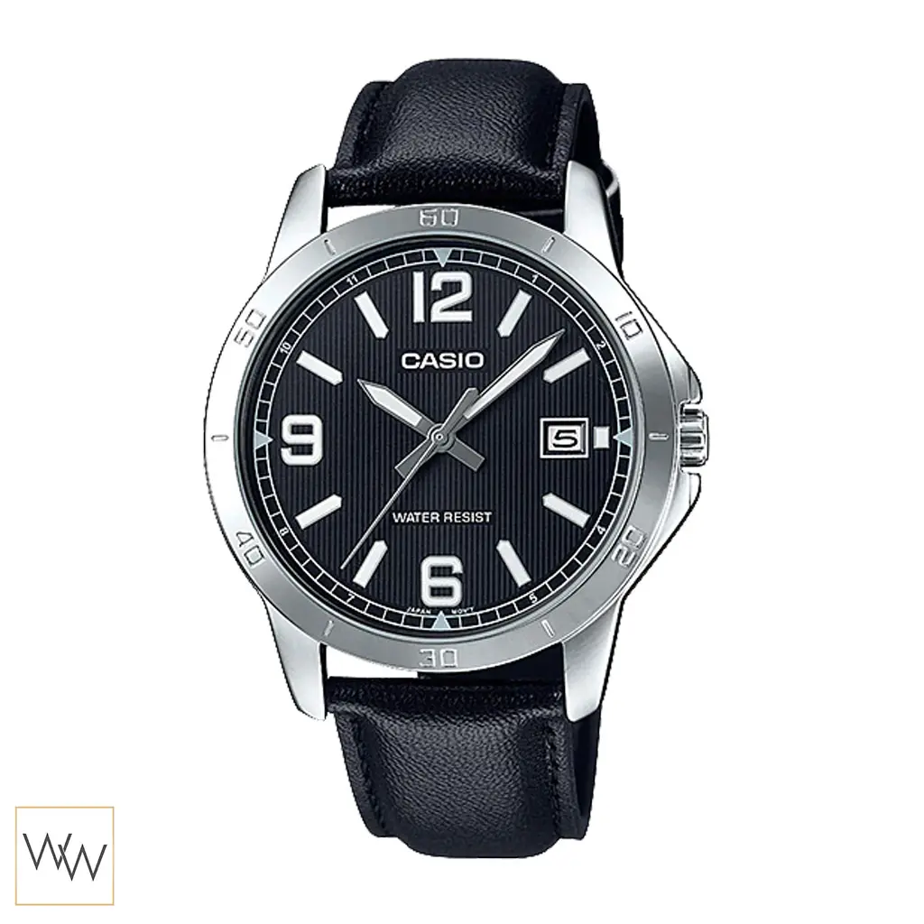 นาฬิกา Casio MTP-V004L-1BUDF ของแท้ สายหนังสีดำหน้าปัดสีดำ