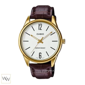 นาฬิกา Casio MTP-V005GL-7BUDF ตัวเรือนสีทองหน้าปัดสีขาวสายหนังสีน้ำตาล