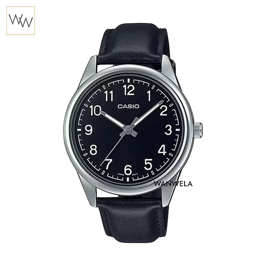 นาฬิกา Casio MTP-V005L-1B4UDF หน้าปัดสีดำสายหนังสีดำ