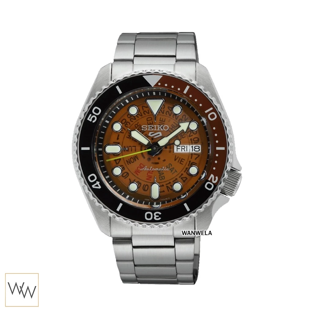 New Seiko 5 Sports Skeleton Style SRPJ47K1 หน้าปัดน้ำตาล สายสแตนเลส