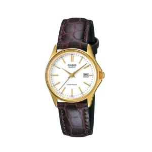 นาฬิกา Casio ผู้หญิง LTP-1183Q-7ADF ตัวเรือนสีทอง สายหนัง หน้าปัดสีขาว