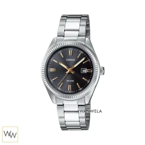 นาฬิกา Casio ผู้หญิง LTP-1302D-1A2VDF สายสแตนเลสสีเงิน หน้าปัดดำ เข็มทอง
