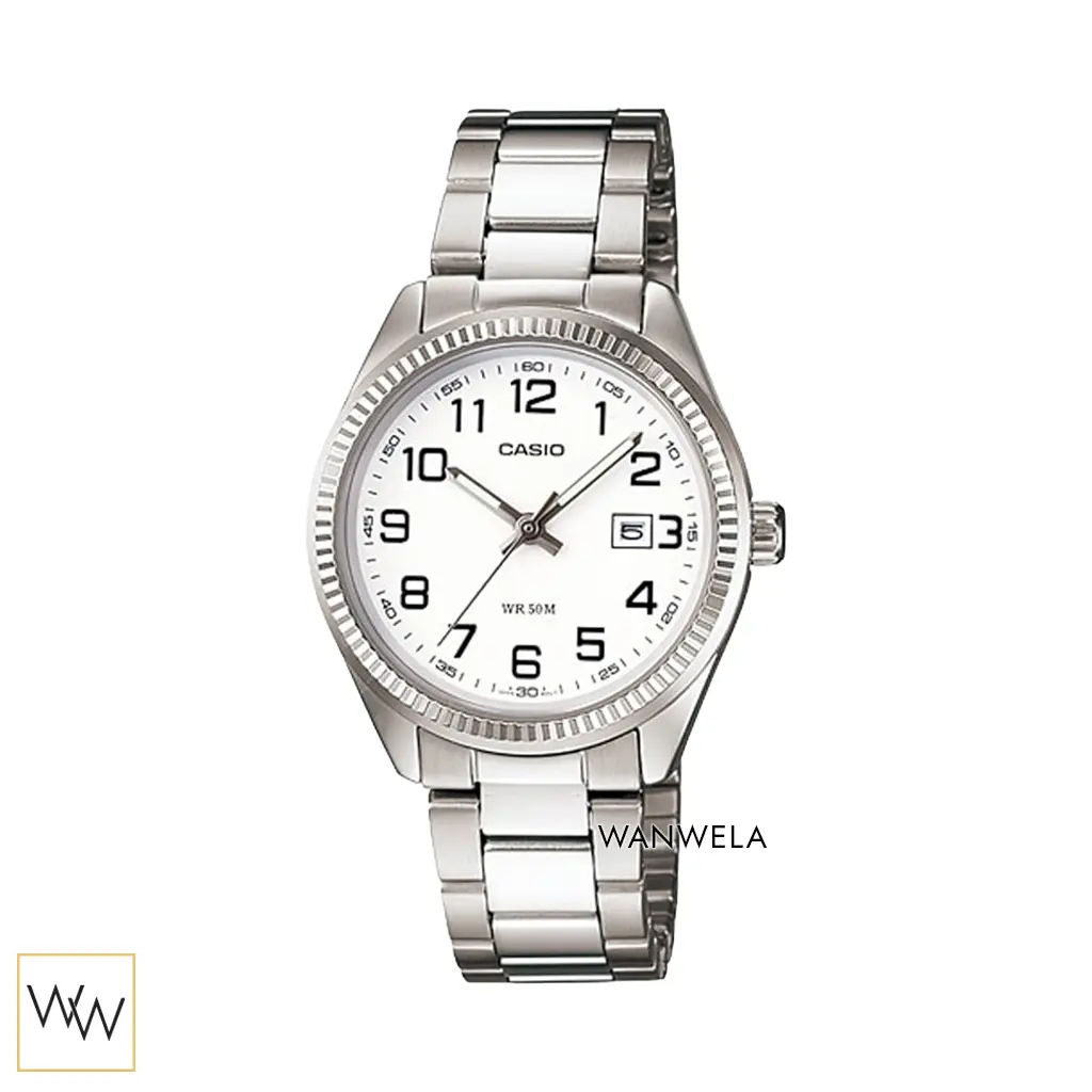 นาฬิกา Casio ผู้หญิง LTP-1302D-7BVDF หน้าปัดสีขาว หลักตัวเลข มีช่องบอกวันที่ กันน้ำ 50 เมตร