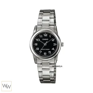 นาฬิกา Casio ผู้หญิง LTP-V001D-1BUDF สายสแตนเลสสีเงิน หน้าปัดสีดำ
