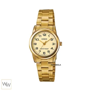 นาฬิกา Casio ผู้หญิง LTP-V001G-9BUDF สายและเรือนทอง หน้าปัดทอง