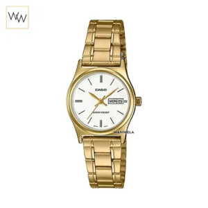 นาฬิกา Casio ผู้หญิง LTP-V006G-7BUDF เรือนทอง หน้าปัดขาวหลักขีด