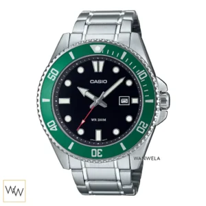 นาฬิกา Casio ผู้ชาย MDV-107D-3AVDF สายสแตนเลส หน้าปัดดำ ขอบเขียว