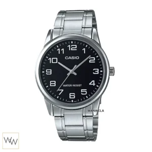 นาฬิกา Casio ผู้ชาย MTP-V001D-1BUDF สายสแตนเลสสีเงิน หน้าปัดสีดำ