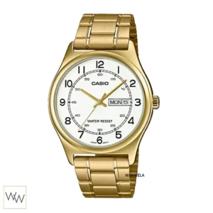 นาฬิกา Casio ผู้ชาย MTP-V006G-7BUDF เรือนทอง หน้าปัดขาว ตัวเลขอารบิก