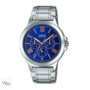 นาฬิกา Casio ผู้ชาย MTP-V300D-2AUDF สายสแตนเลส หน้าปัดน้ำเงิน เข็มโรสโกลด์