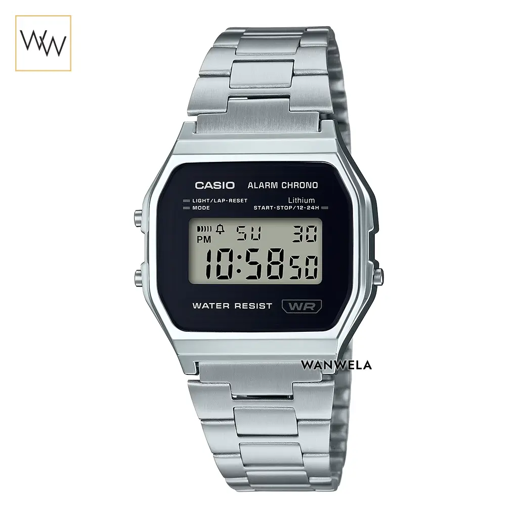 นาฬิกา Casio ดิจิตอล A158WEA-1DF ทรงเหลี่ยมวินเทจ หน้าปัดดำ กันน้ำ