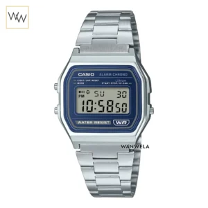 นาฬิกา Casio ดิจิตอล A158WEA-2DF ทรงเหลี่ยมวินเทจ หน้าปัดสีน้ำเงิน กันน้ำ