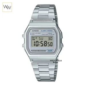 นาฬิกา Casio ดิจิตอล A158WEA-7DF ทรงเหลี่ยมวินเทจ หน้าปัดสีเทาอ่อน กันน้ำ