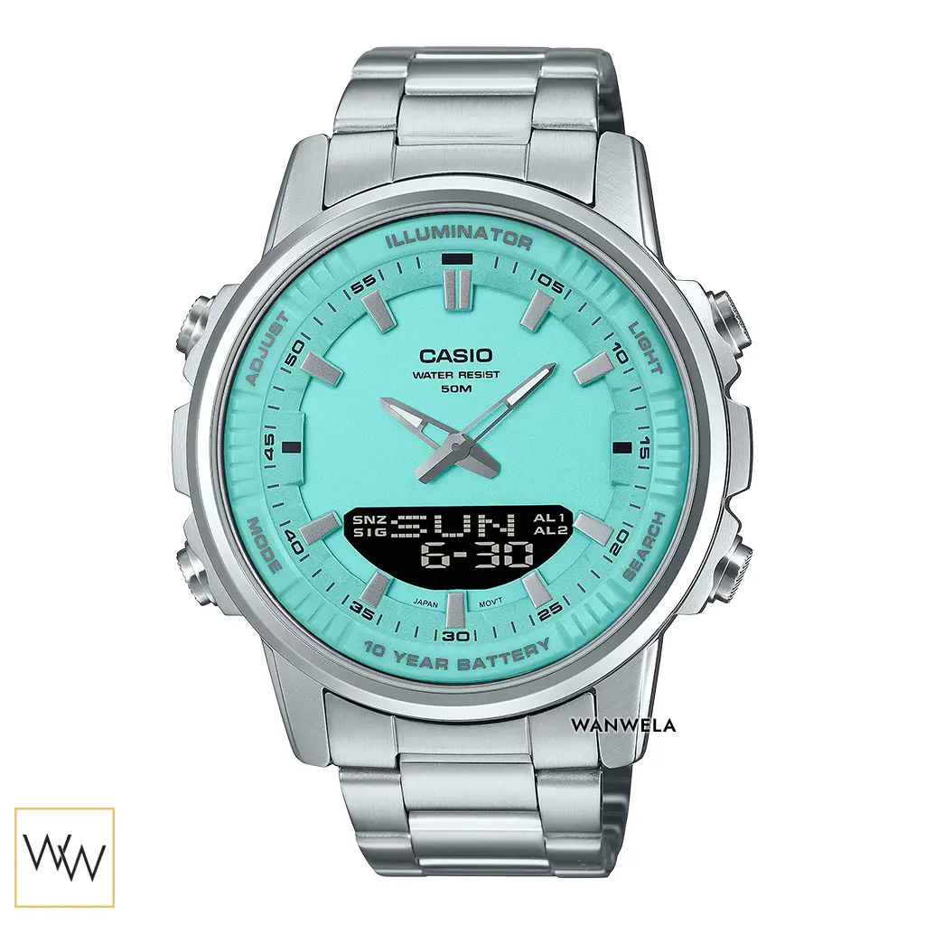 นาฬิกา Casio ผู้ชาย AMW-880D-2A2VDF หน้าปัดสีTiffany Blue 2 ระบบ กันน้ำ 50 เมตร