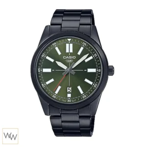 นาฬิกา Casio ผู้ชาย MTP-VD02B-3EUDF ตัวเรือนรมดำ หน้าปัดสีเขียว มีช่องบอกวันที่