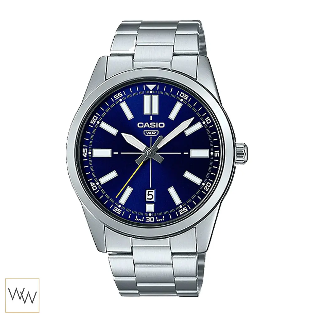 นาฬิกา Casio ผู้ชาย MTP-VD02D-2EUDF หน้าปัดน้ำเงิน มีช่องบอกวันที่ตรง 6 นาฬิกา