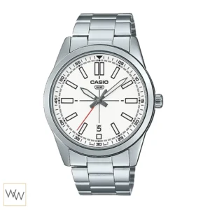 นาฬิกา Casio ผู้ชาย MTP-VD02D-7EUDF หน้าปัดขาว มีช่องบอกวันที่ตรง 6 นาฬิกา