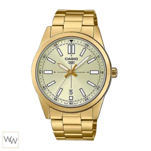 นาฬิกา Casio ผู้ชาย MTP-VD02G-9EUDF ตัวเรือนสีทอง หน้าปัดทอง มีช่องบอกวันที่